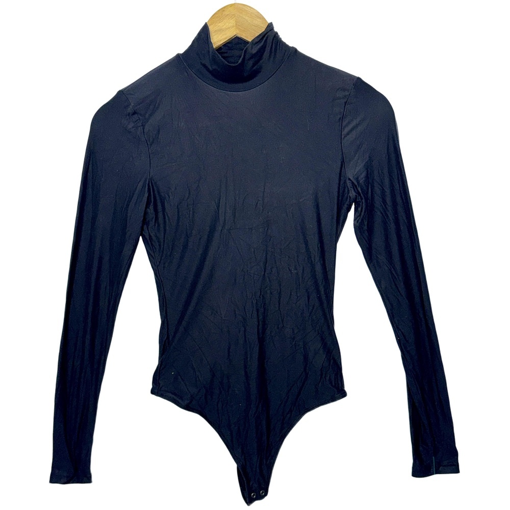 Abercrombie & Fitch Black Long Sleeve Mock Neck Snap Bodysuit Top Womens Size S